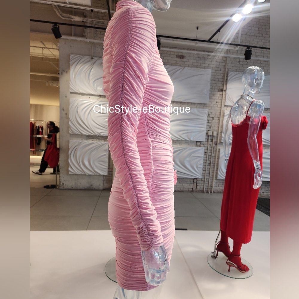 H&M x Magda Butrym Pink Long Sleeve Ruched Mini Dress - Picture 6 of 13